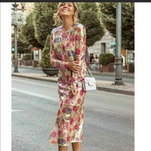 New Zara Sequin Long Sleeve Dress